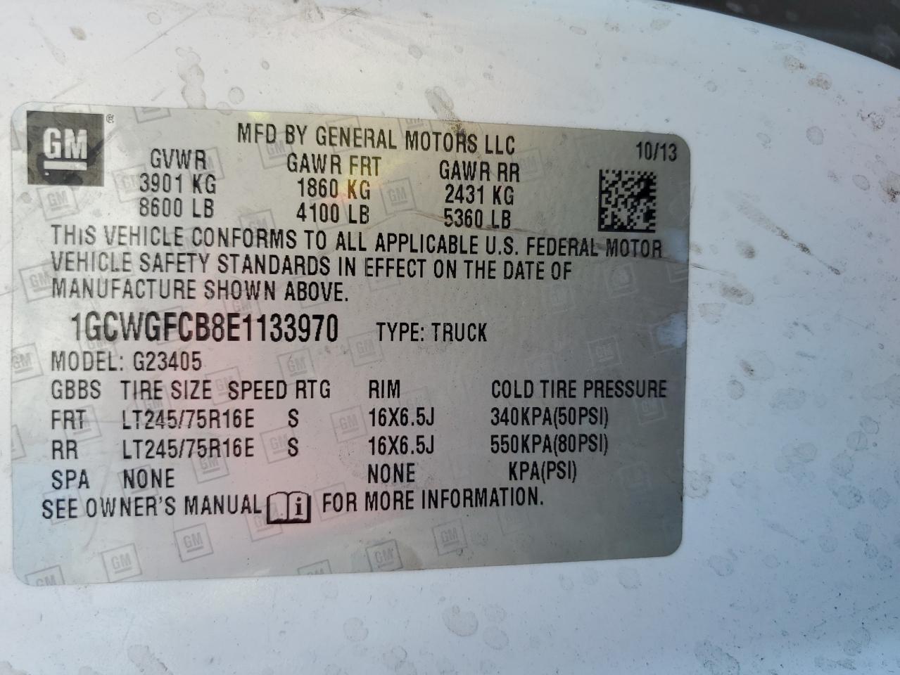 2014 Chevrolet Express G2500 VIN: 1GCWGFCB8E1133970 Lot: 62721505