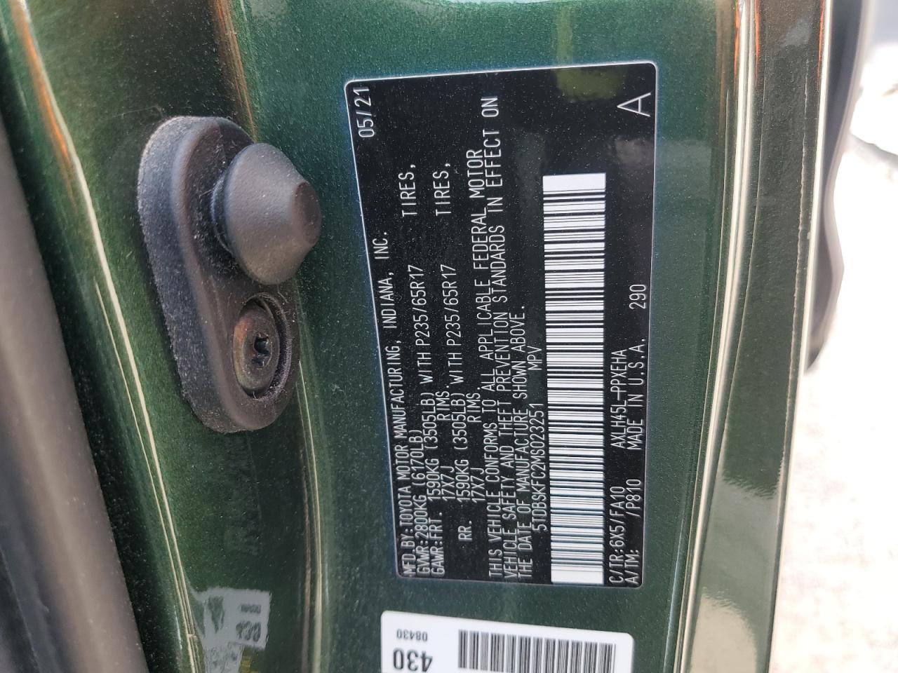 2021 Toyota Sienna Le VIN: 5TDBSKFC2MS023251 Lot: 63941915