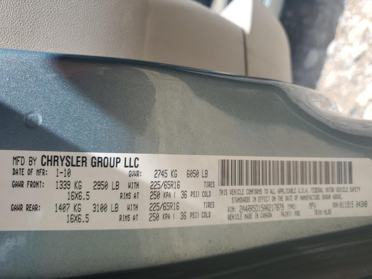2010 Chrysler Town & Country Touring VIN: 2A4RR5D15AR217879 Lot: 64205795