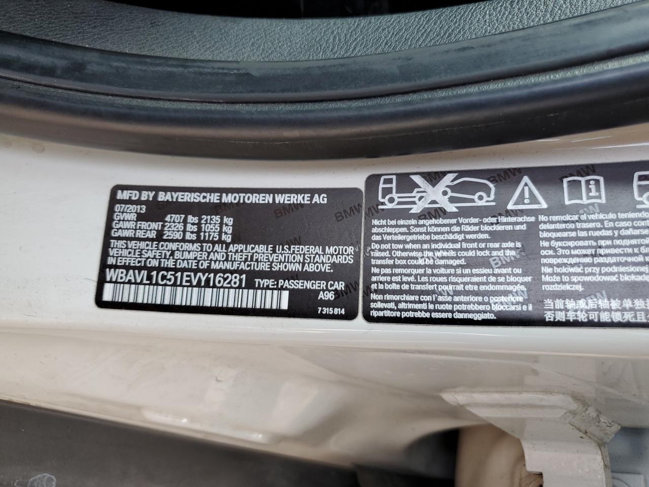 2014 BMW X1 xDrive28I VIN: WBAVL1C51EVY16281 Lot: 62597375