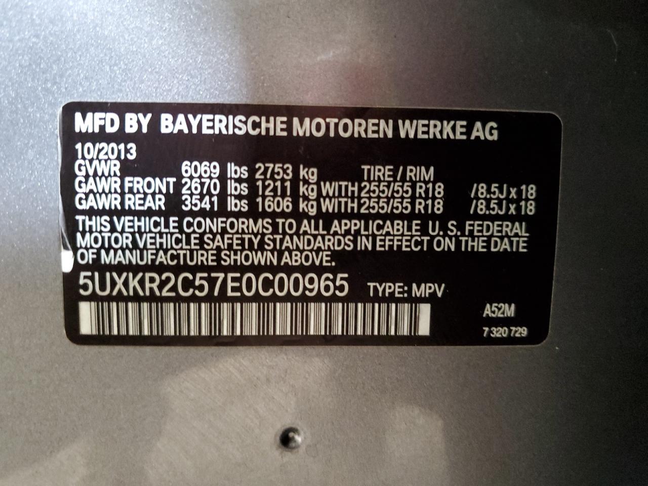 2014 BMW X5 Sdrive35I VIN: 5UXKR2C57E0C00965 Lot: 65013505