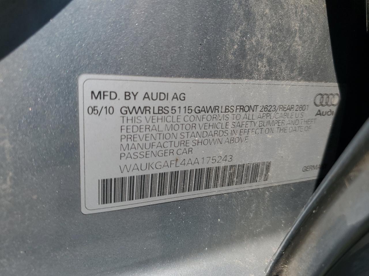 2010 Audi S4 Prestige VIN: WAUKGAFL4AA175243 Lot: 63451905