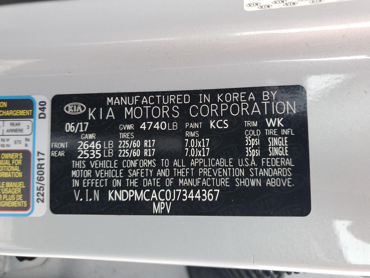 2018 Kia Sportage Lx VIN: KNDPMCAC0J7344367 Lot: 66922575