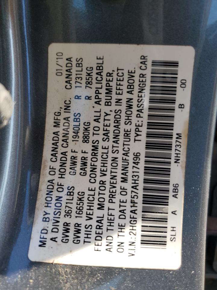 2010 Honda Civic Lx VIN: 2HGFA1F57AH317496 Lot: 65169045