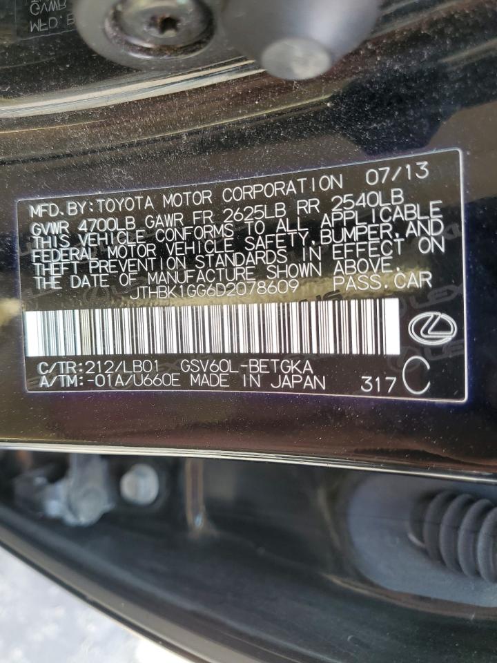 2013 Lexus Es 350 VIN: JTHBK1GG6D2078609 Lot: 62315665