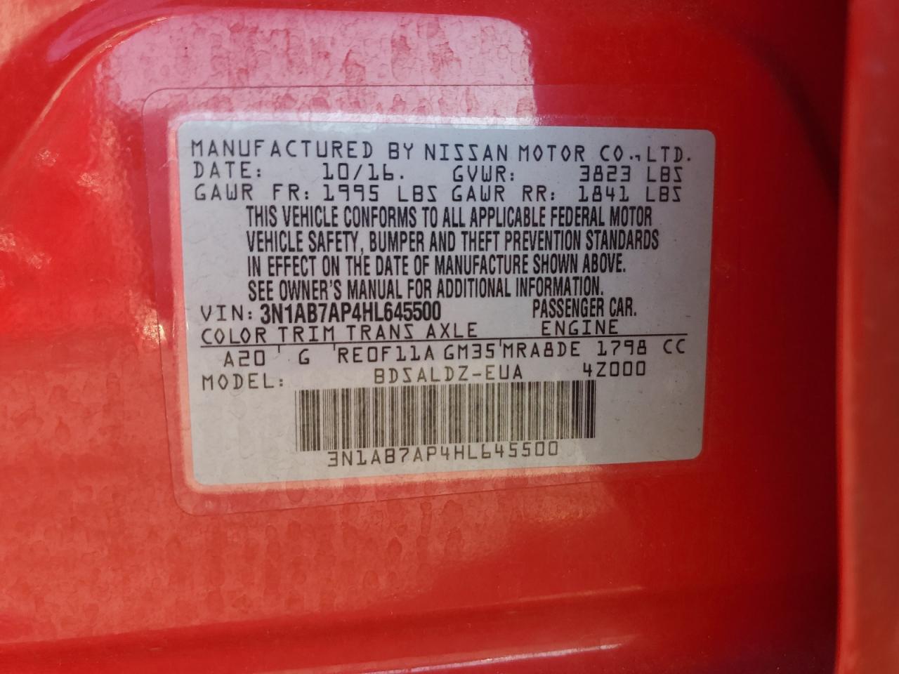 3N1AB7AP4HL645500 2017 Nissan Sentra S