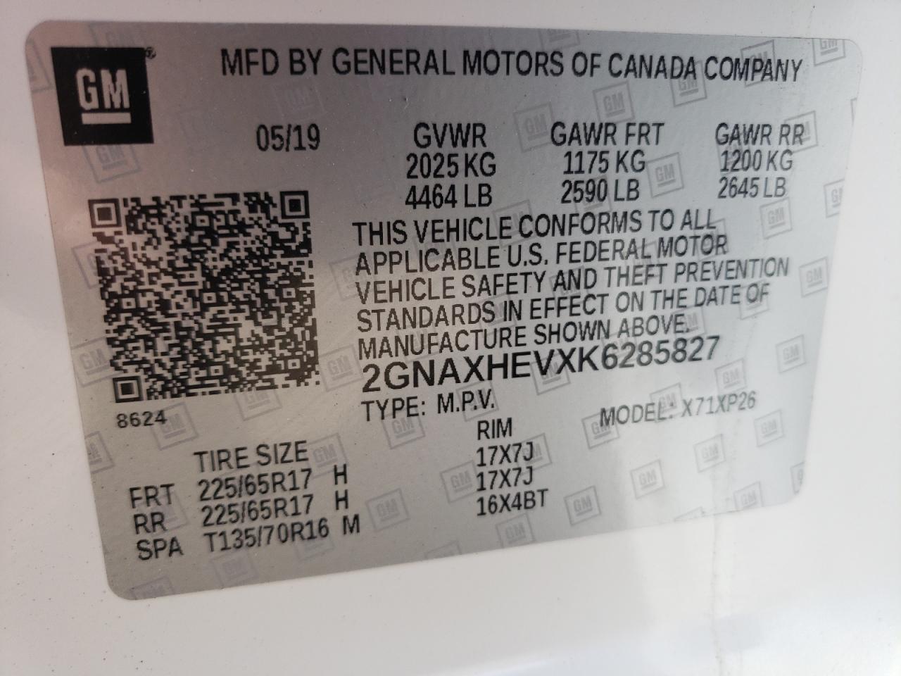 2019 Chevrolet Equinox Ls VIN: 285827 Lot: 65763915