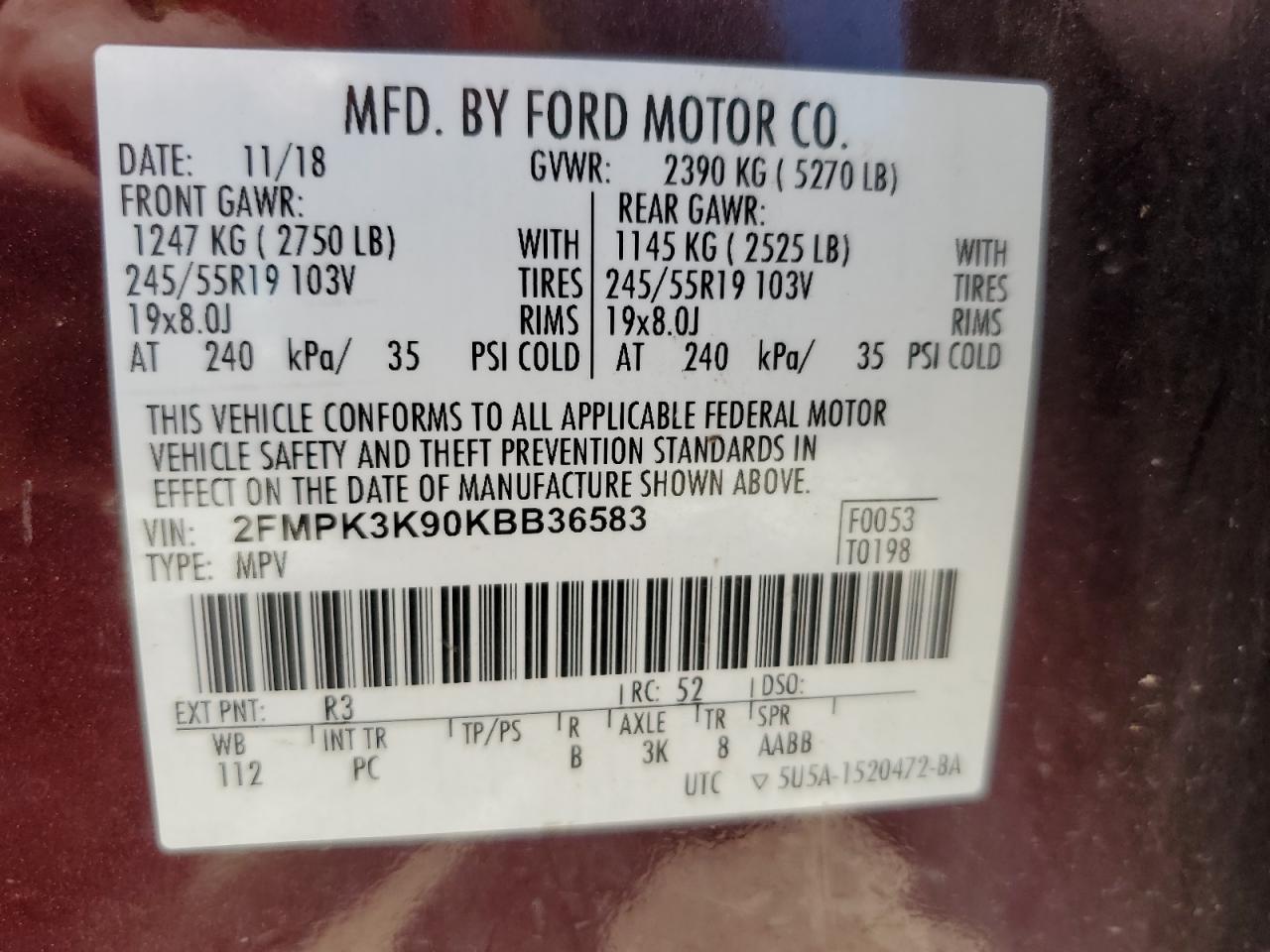 2019 Ford Edge Titanium VIN: 2FMPK3K90KBB36583 Lot: 64875295