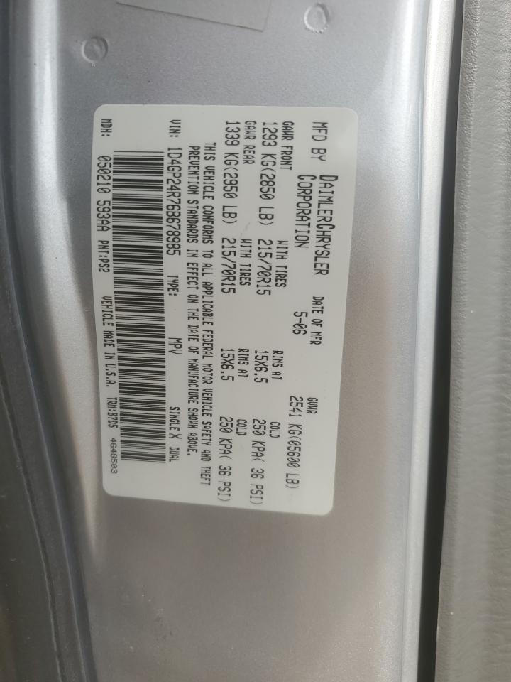 2006 Dodge Grand Caravan Se VIN: 1D4GP24R76B678985 Lot: 65031115