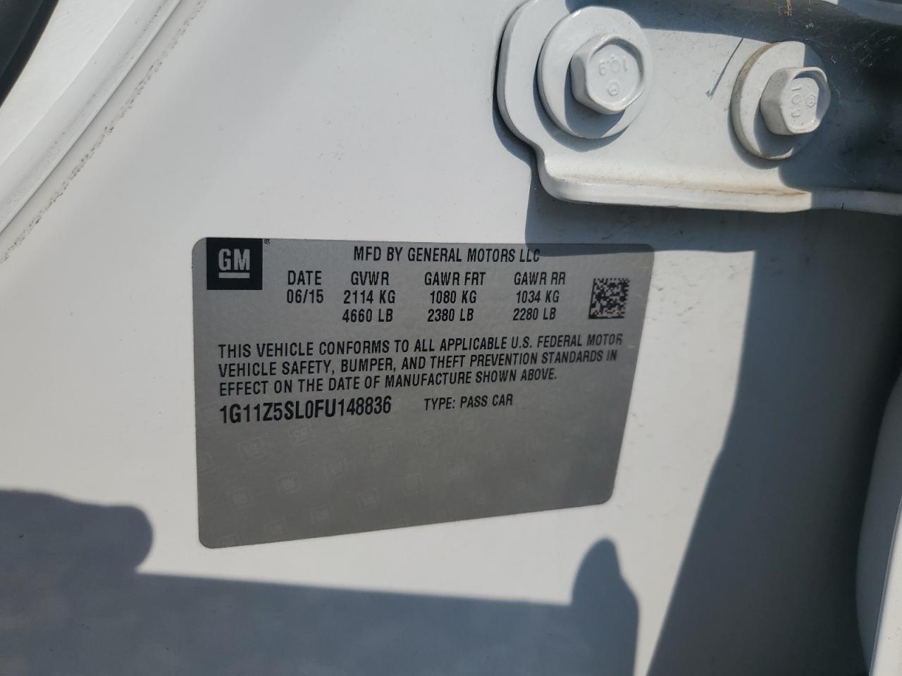 2015 Chevrolet Impala Ls VIN: 1G11Z5SL0FU148836 Lot: 64285375