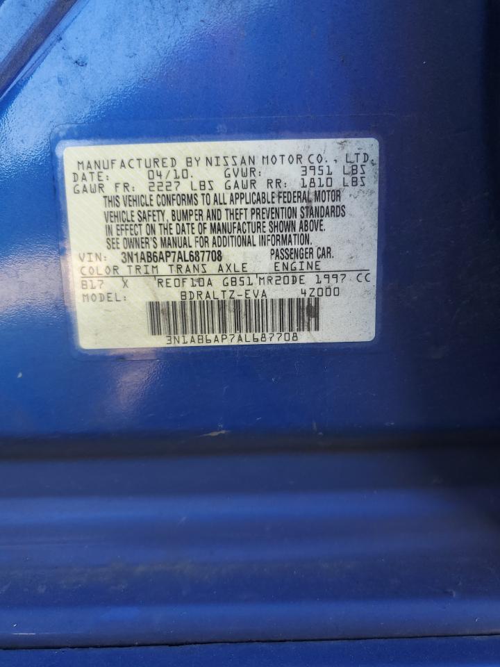 2010 Nissan Sentra 2.0 VIN: 3N1AB6AP7AL687708 Lot: 66184085