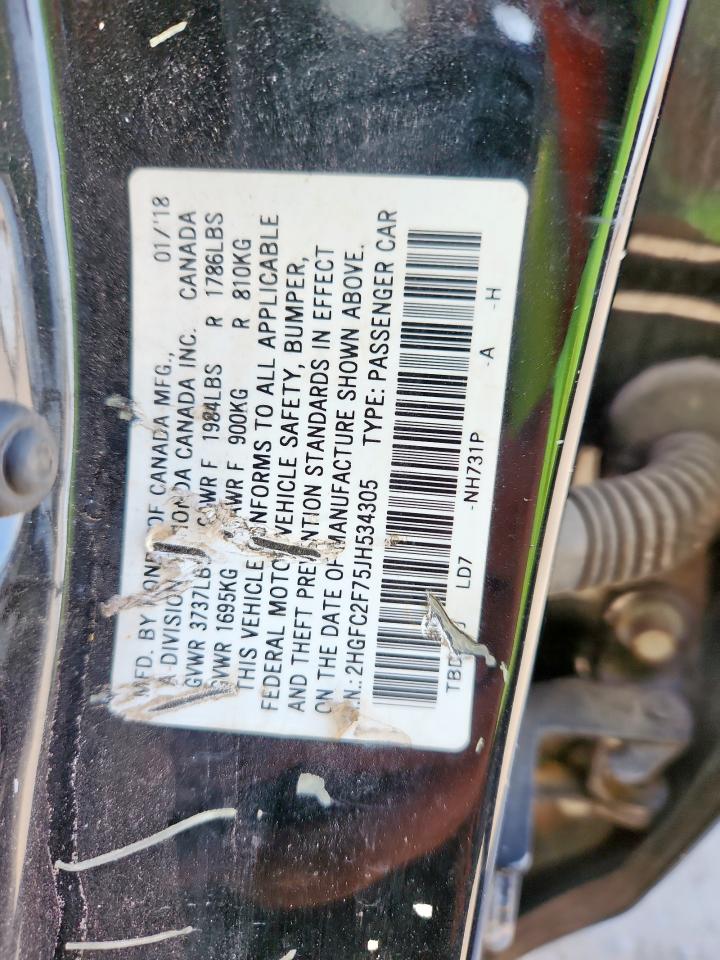 2018 Honda Civic Ex VIN: 2HGFC2F75JH534305 Lot: 64688715