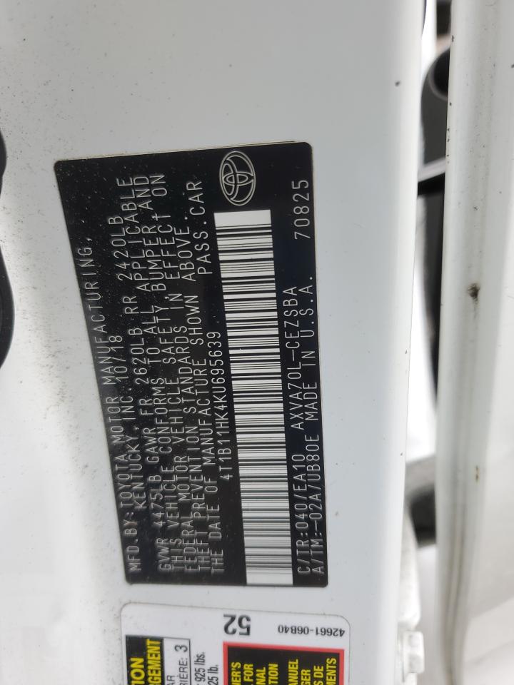 2019 Toyota Camry L VIN: 4T1B11HK4KU695639 Lot: 65086765