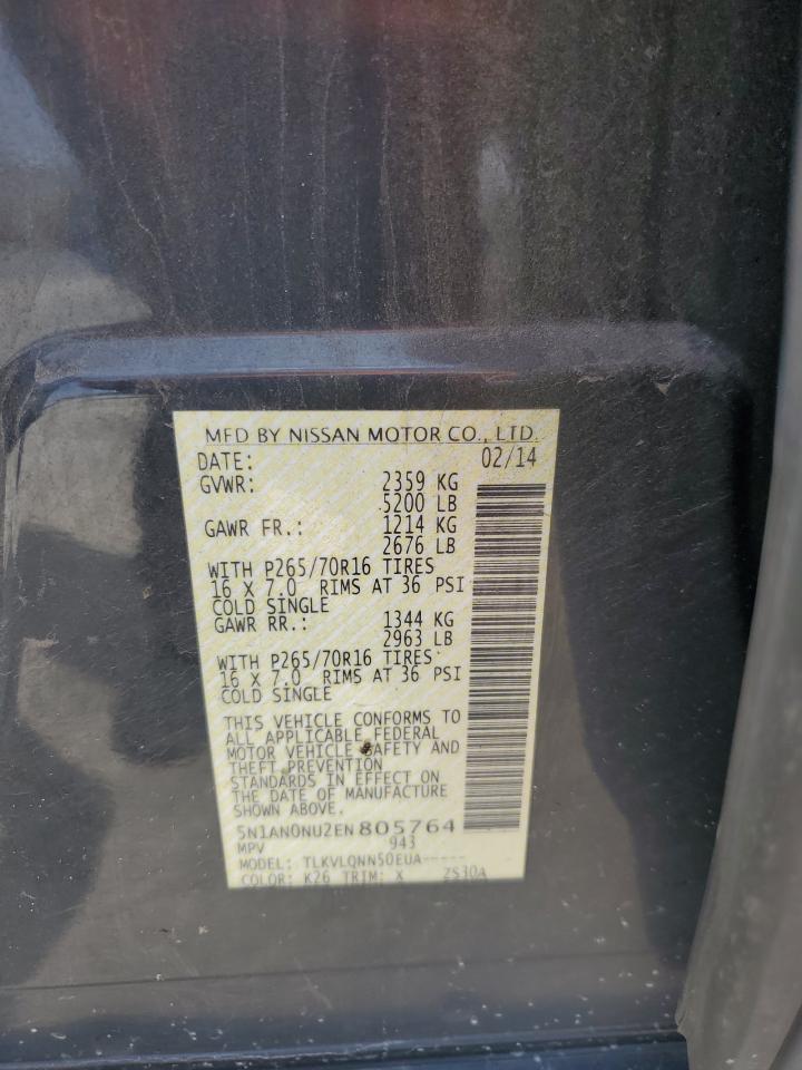 2014 Nissan Xterra X VIN: 5N1AN0NU2EN805764 Lot: 64335545