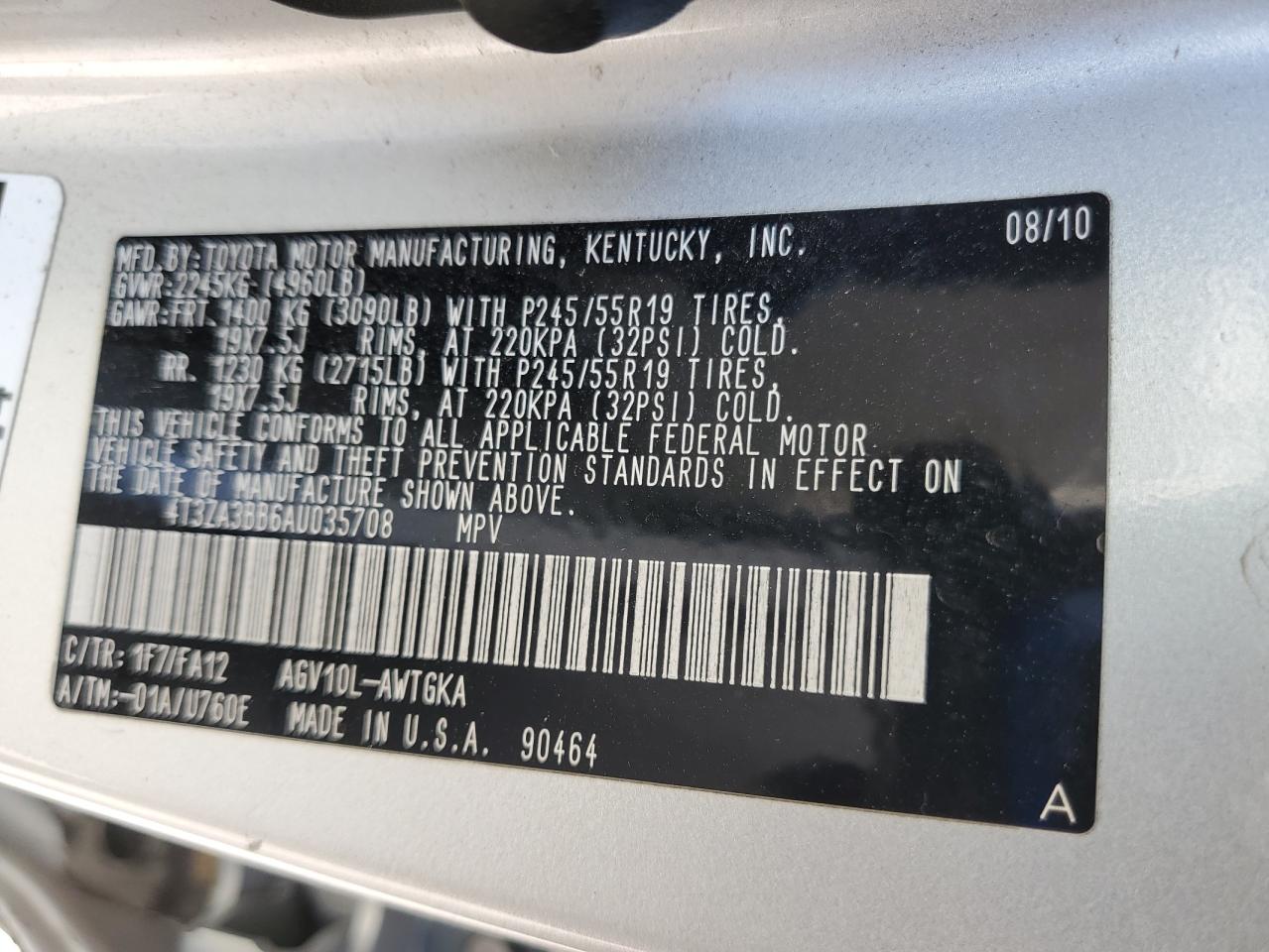2010 Toyota Venza VIN: 4T3ZA3BB6AU035708 Lot: 65751985