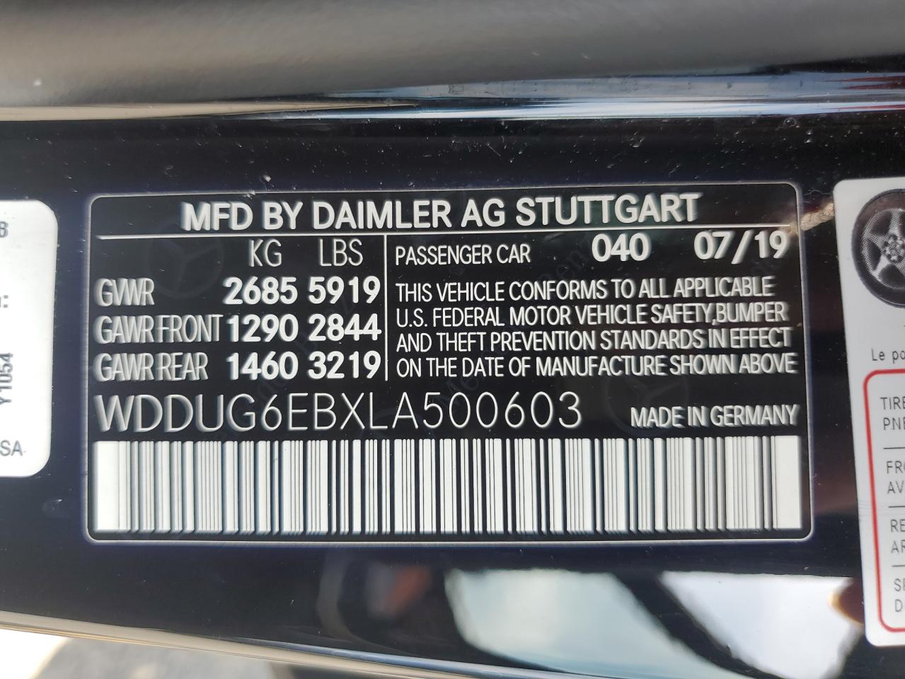 2020 Mercedes-Benz S 450 4Matic VIN: WDDUG6EBXLA500603 Lot: 65118895