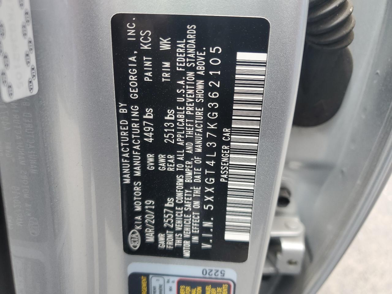 2019 Kia Optima Lx VIN: 5XXGT4L37KG362105 Lot: 65137095