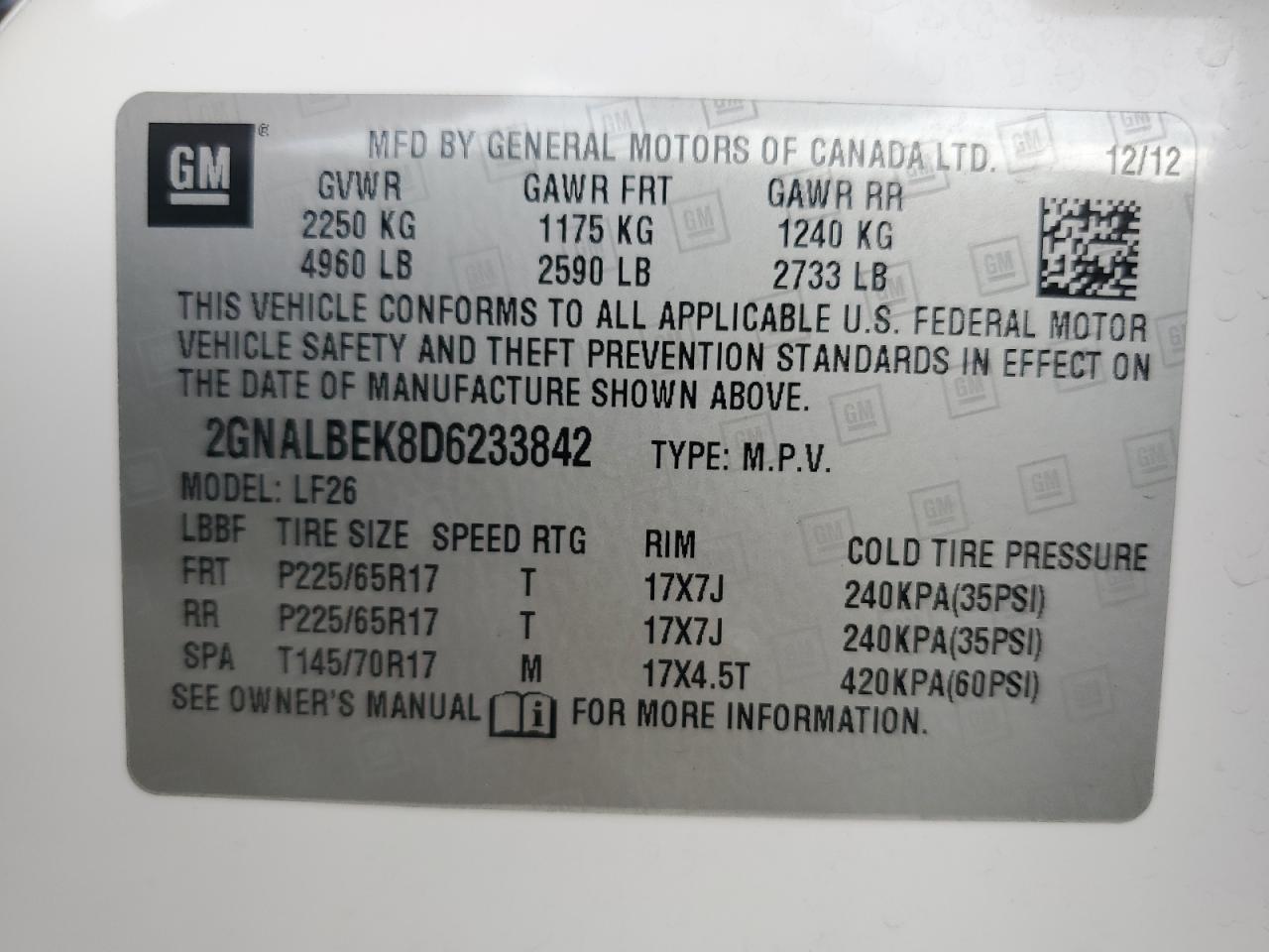 2013 Chevrolet Equinox Ls VIN: 2GNALBEK8D6233842 Lot: 65287525