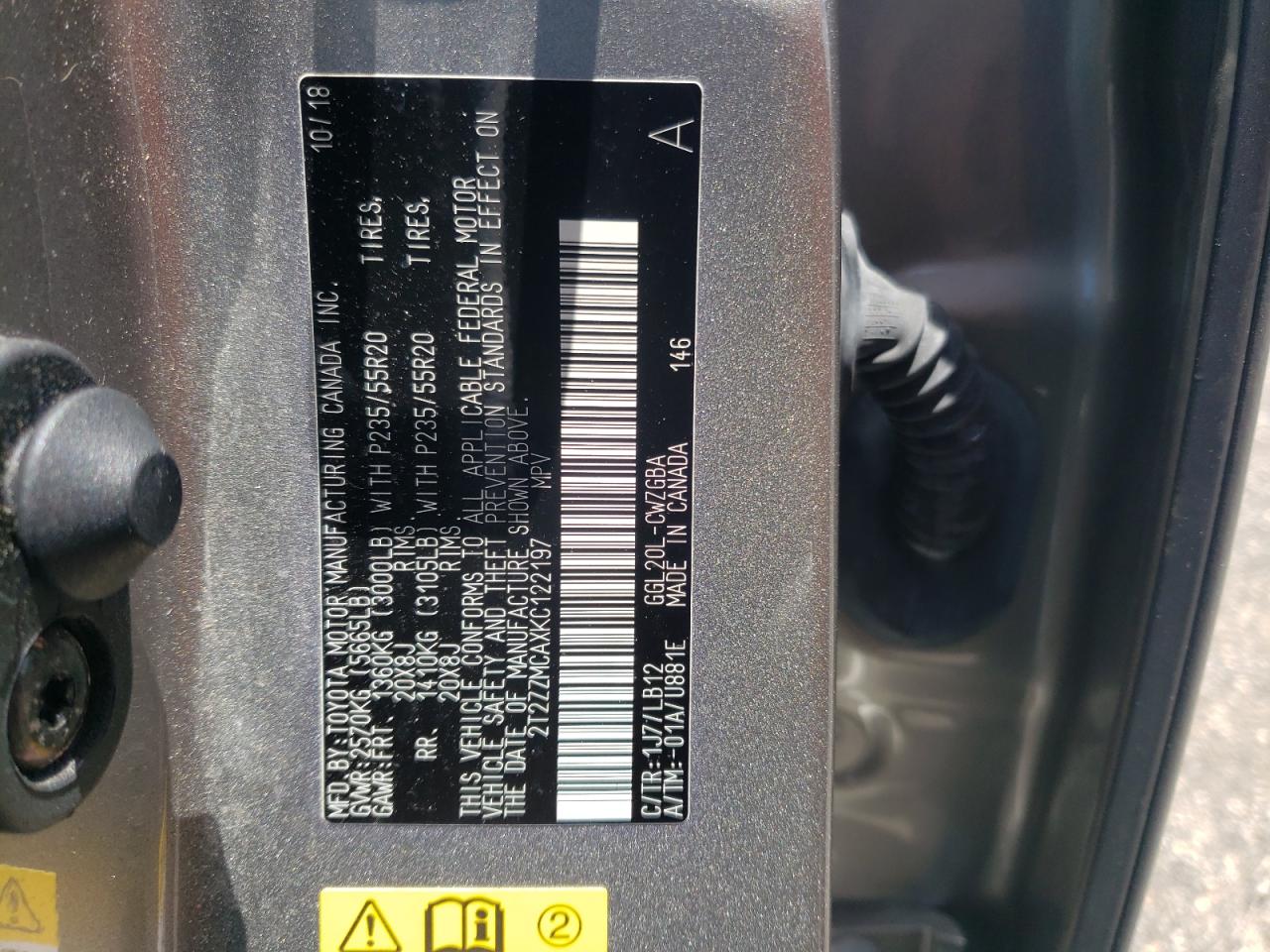 2019 Lexus Rx 350 Base VIN: 2T2ZZMCAXKC122197 Lot: 63760305