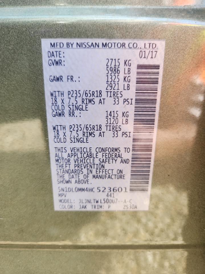 2017 Infiniti Qx60 VIN: 5N1DL0MM4HC523601 Lot: 63498715