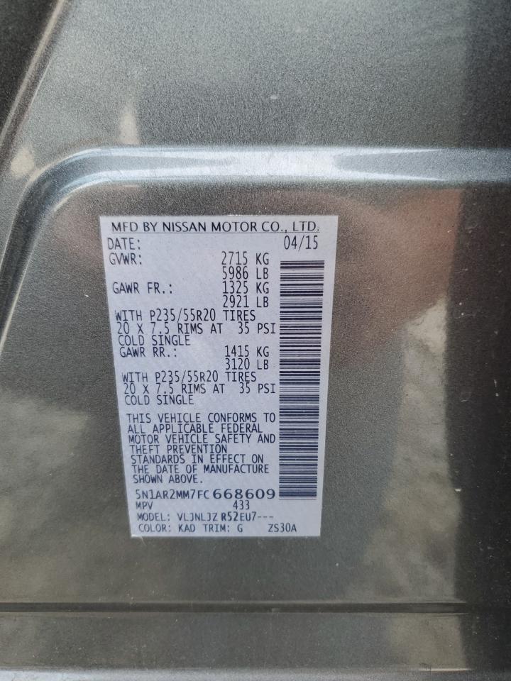 2015 Nissan Pathfinder S VIN: 5N1AR2MM7FC668609 Lot: 64177825