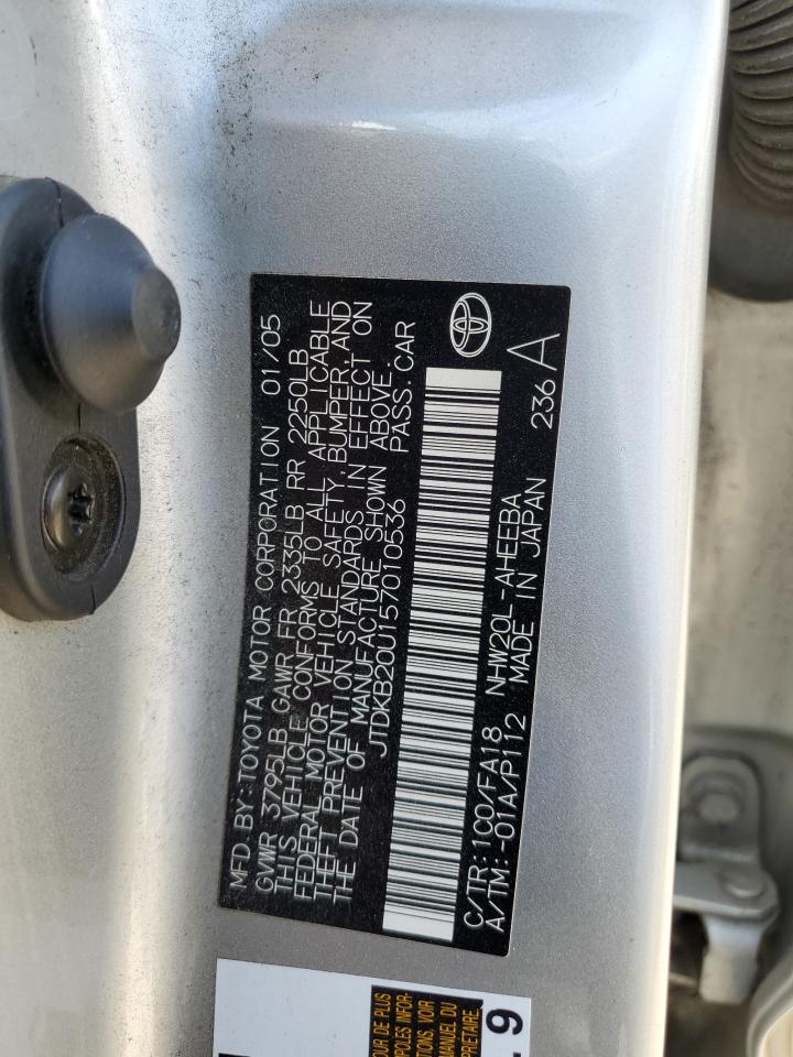 2005 Toyota Prius VIN: JTDKB20U157010536 Lot: 65092535