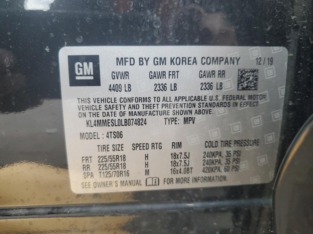 kl4mmesl0lb074824 KL4MMESL0LB074824 2020 Buick Encore Gx Select