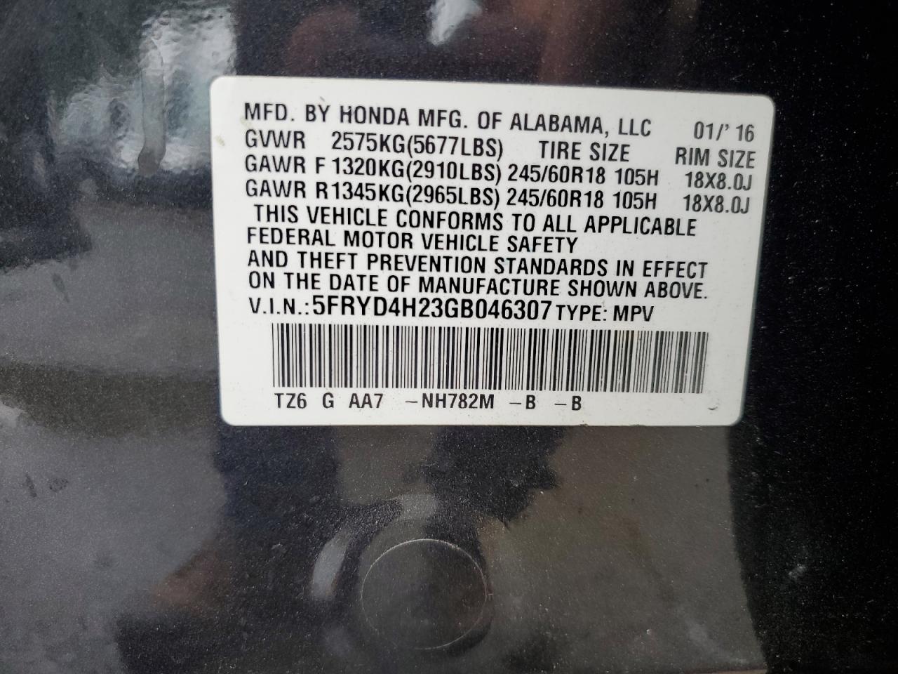 2016 Acura Mdx VIN: 5FRYD4H23GB046307 Lot: 67124855