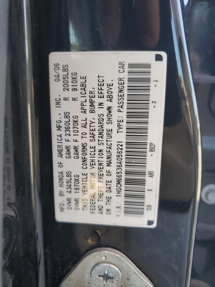 2006 Honda Accord Ex VIN: 1HGCM66536A056221 Lot: 63766965