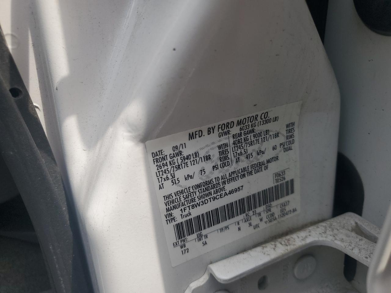 2012 Ford F350 Super Duty VIN: 1FT8W3DT9CEA46957 Lot: 64308055