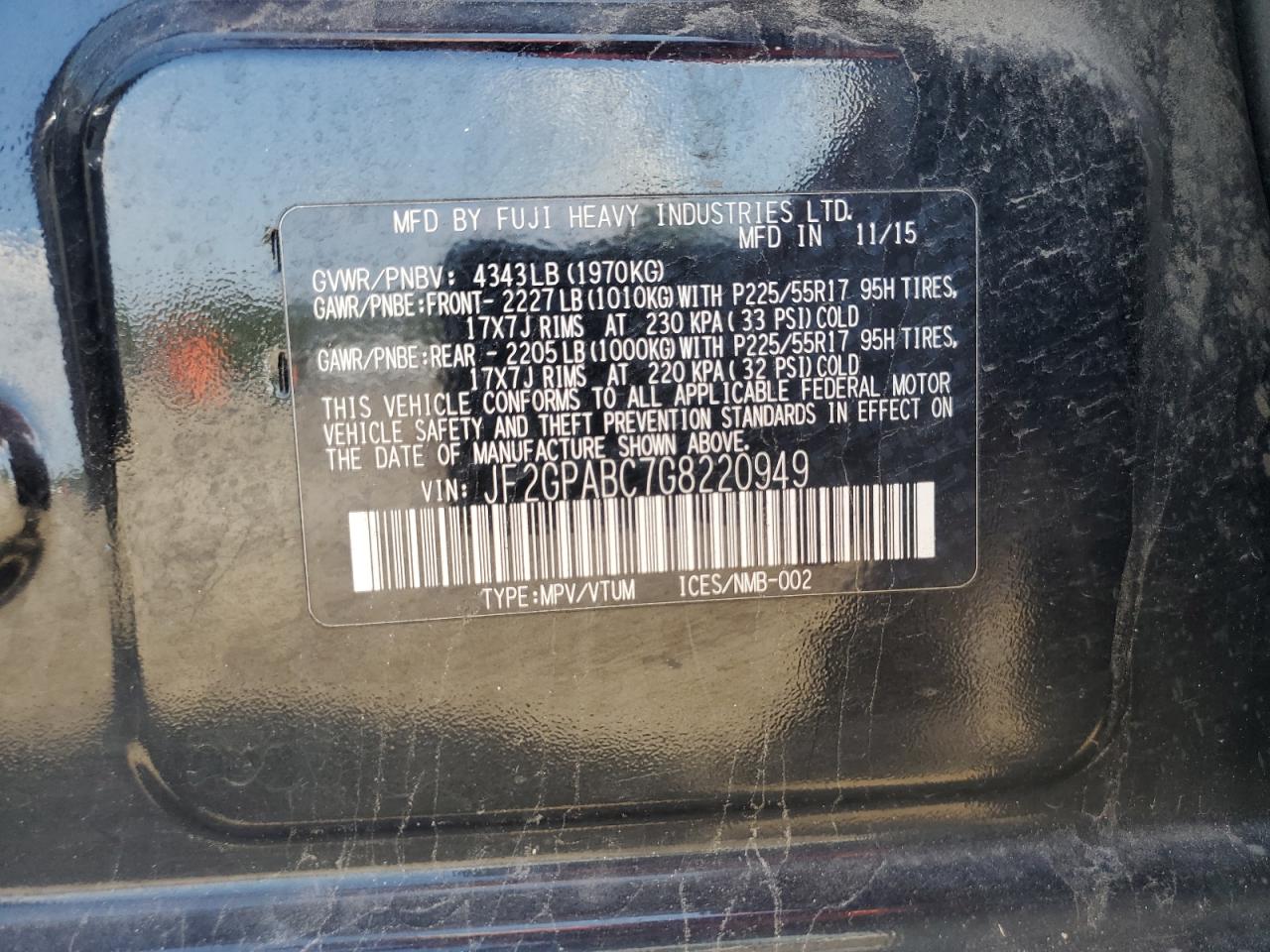 2016 Subaru Crosstrek Premium VIN: JF2GPABC7G8220949 Lot: 62685385