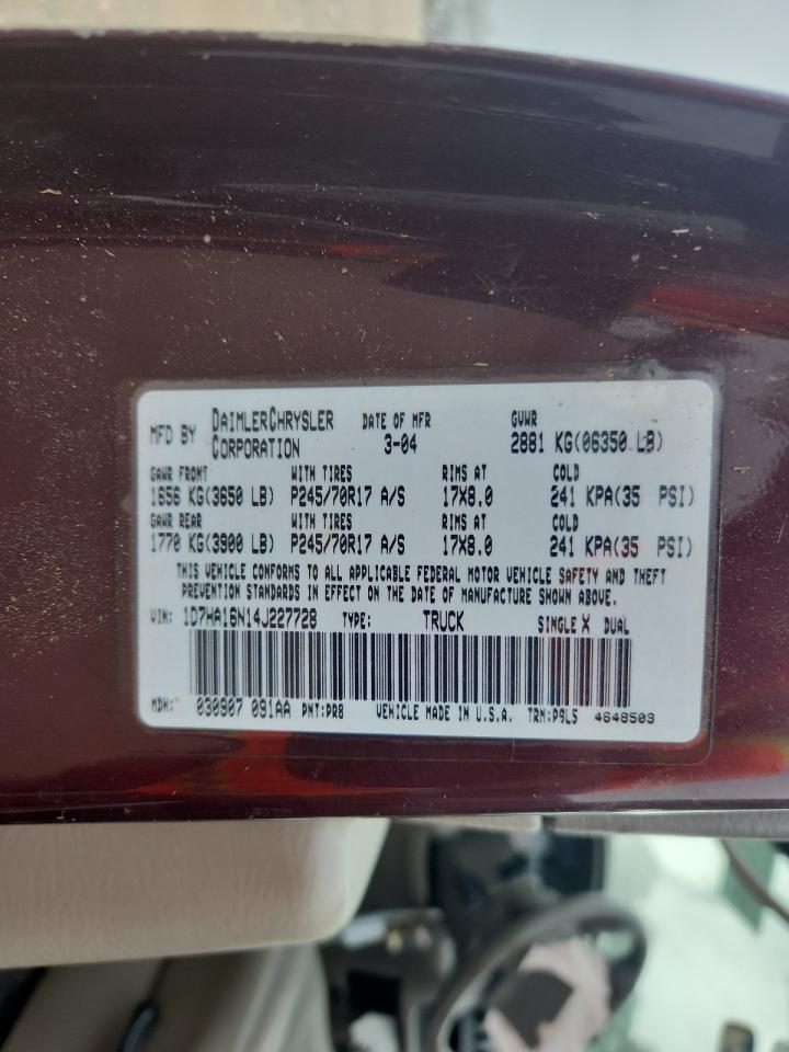 2004 Dodge Ram 1500 St VIN: 1D7HA16N14J227728 Lot: 64331625