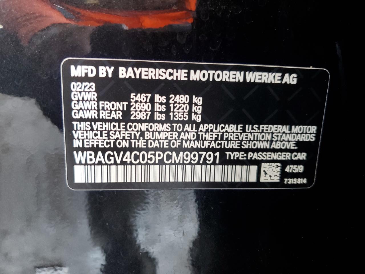 2023 BMW 840Xi VIN: WBAGV4C05PCM99791 Lot: 63775015