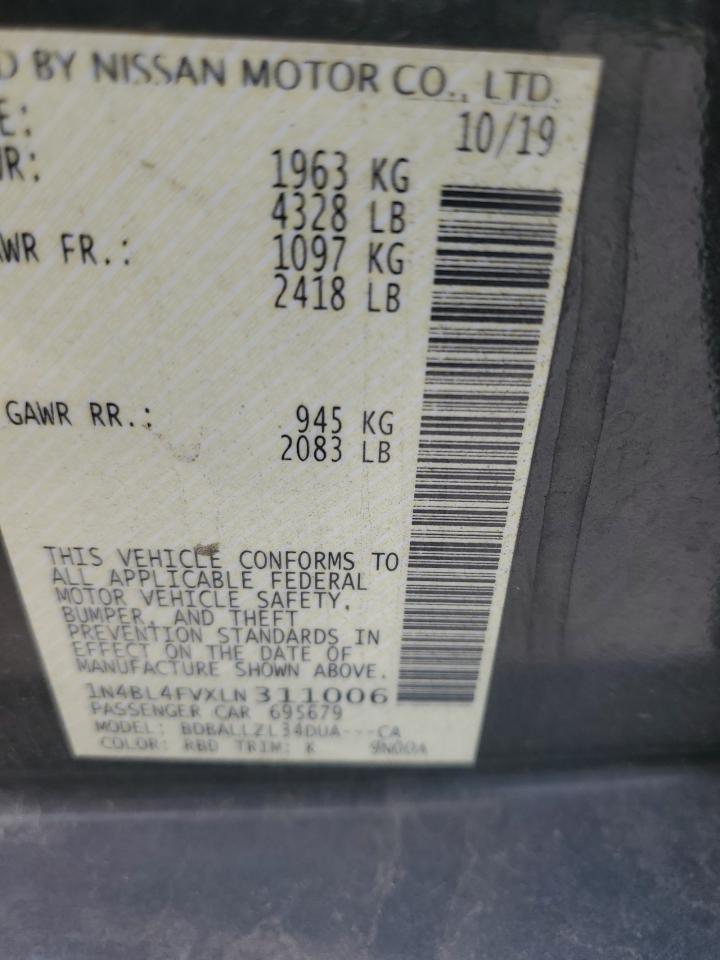 2020 Nissan Altima Platinum VIN: 1N4BL4FVXLN311006 Lot: 64329025