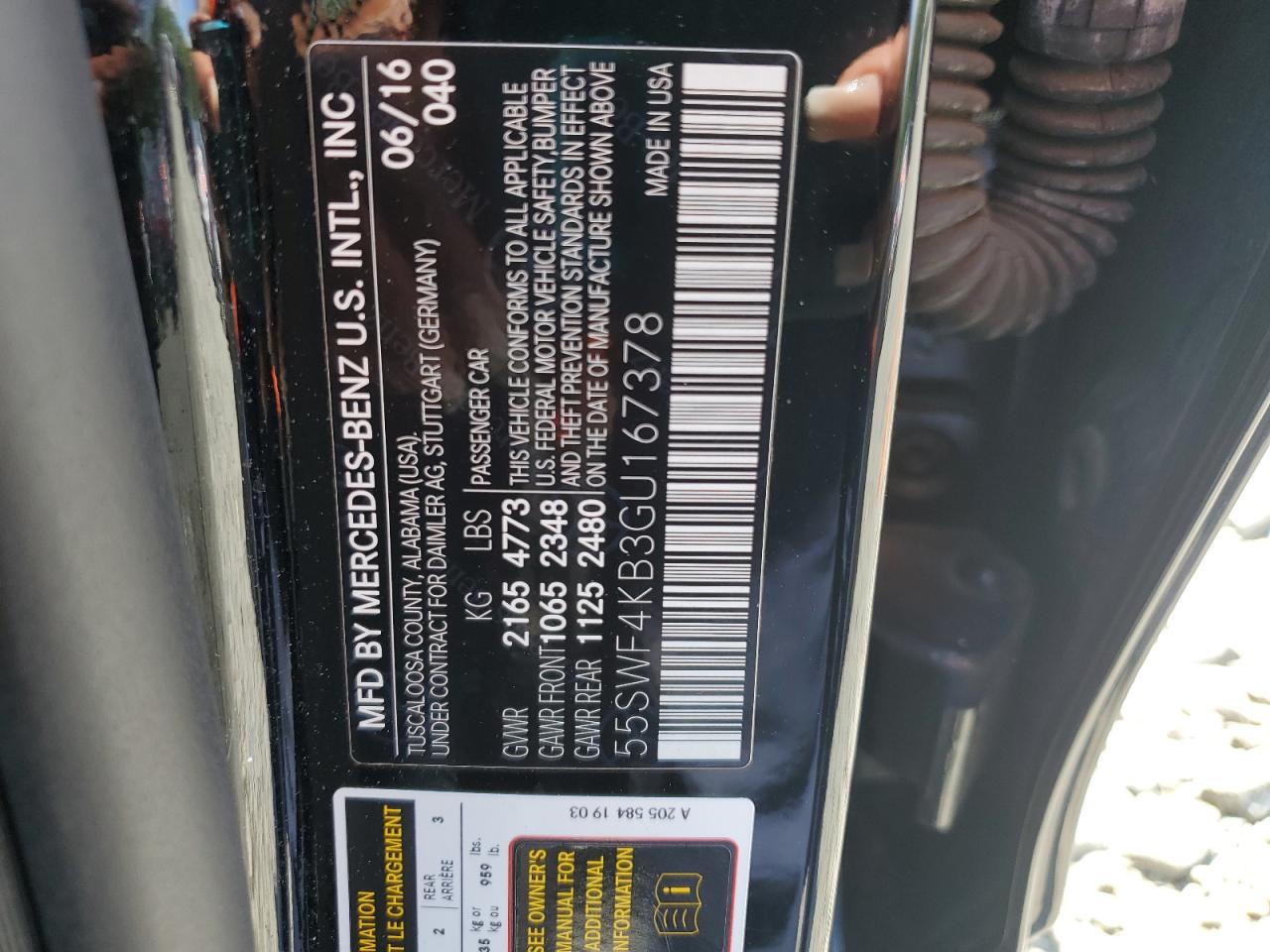 2016 Mercedes-Benz C 300 4Matic VIN: 55SWF4KB3GU167378 Lot: 64636675