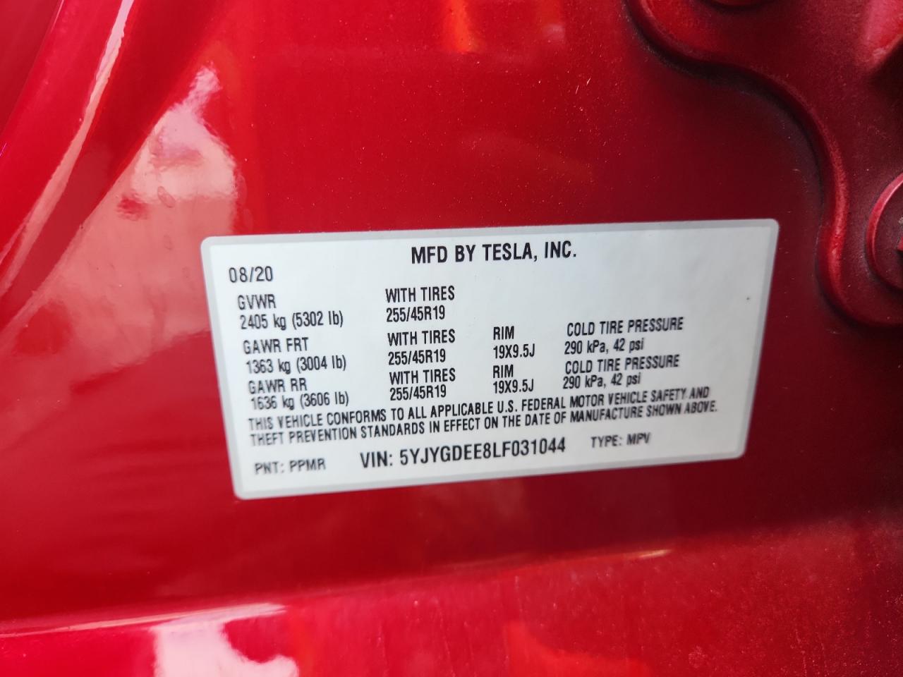 2020 Tesla Model Y VIN: 5YJYGDEE8LF031044 Lot: 64587255