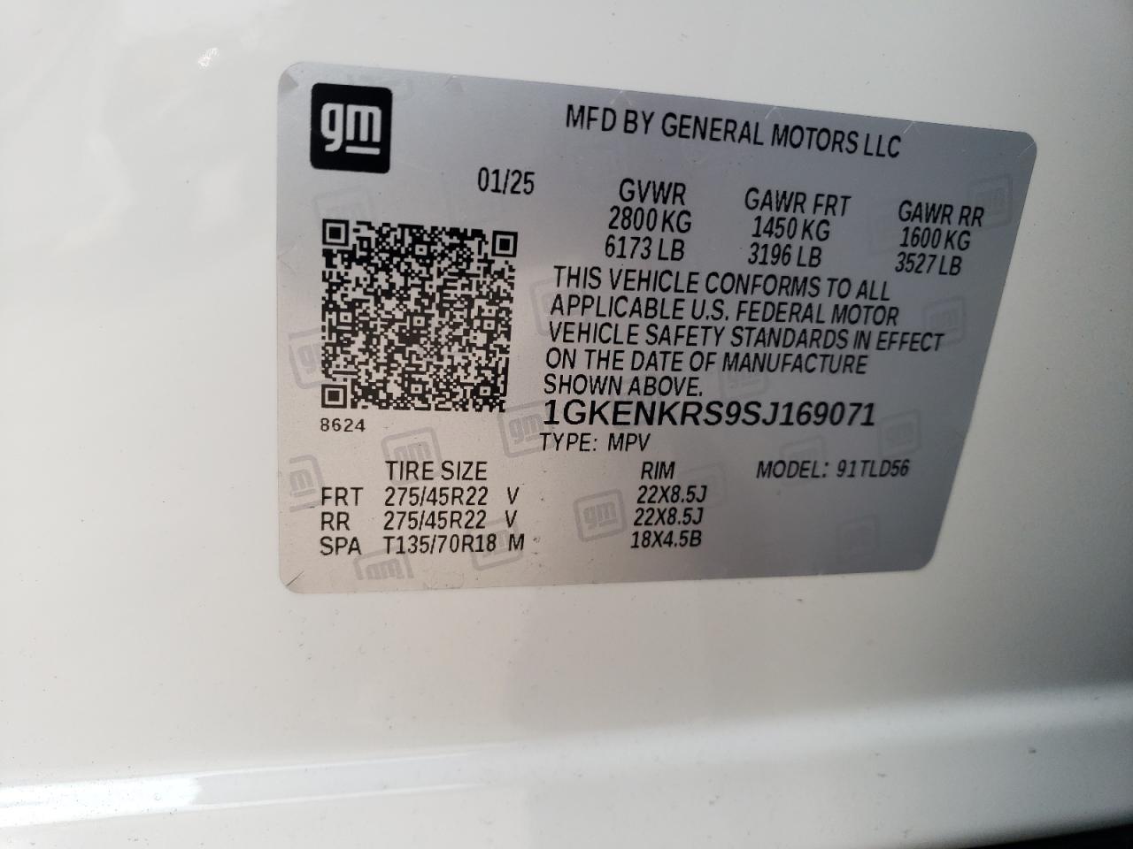 2025 GMC Acadia Elevation VIN: 1GKENKRS9SJ169071 Lot: 66672255