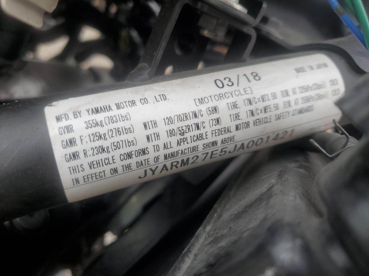 2018 Yamaha Mt07 VIN: JYARM27E5JA001421 Lot: 66369735
