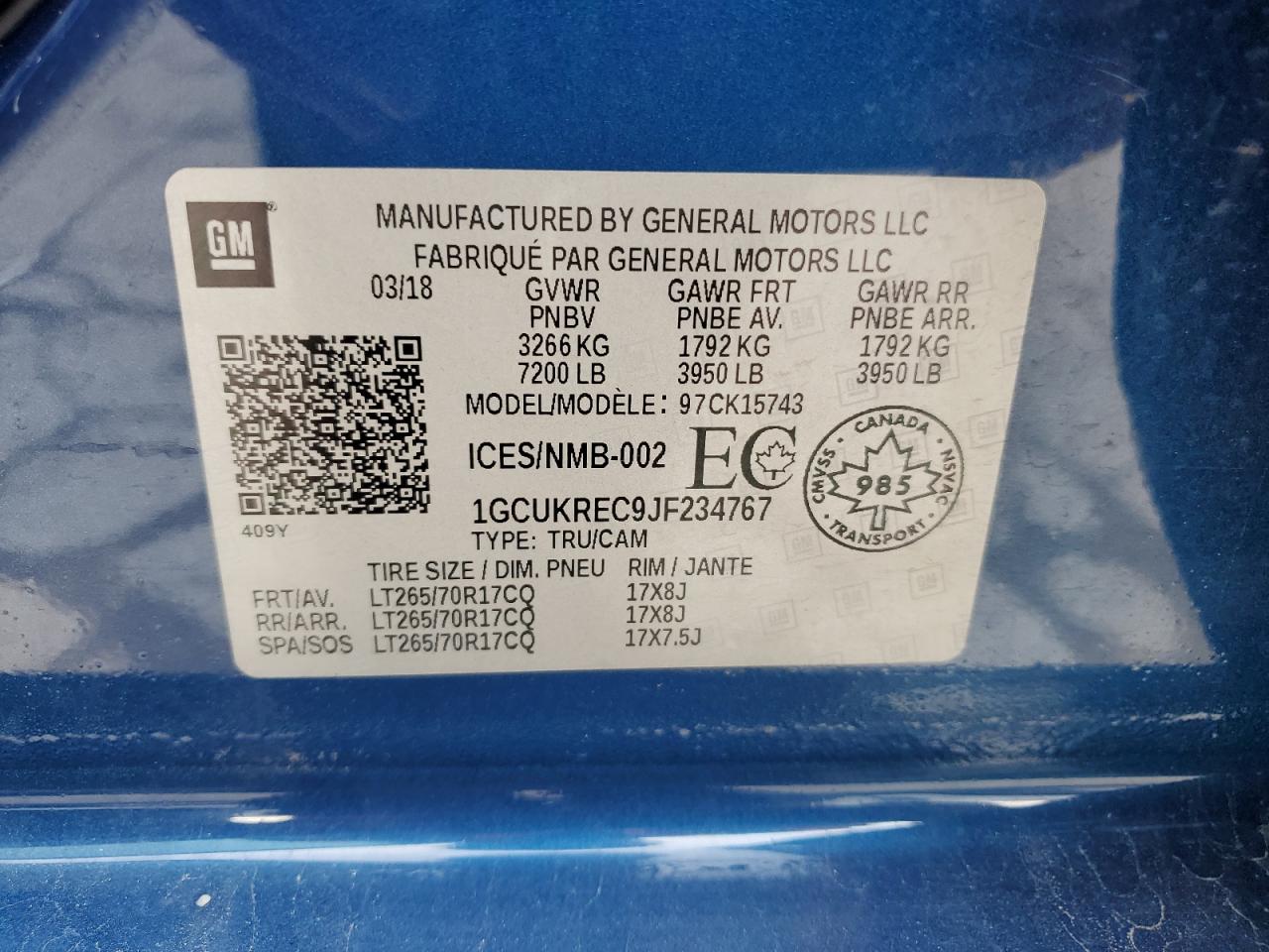 2018 Chevrolet Silverado K1500 Lt VIN: 1GCUKREC9JF234767 Lot: 64607605
