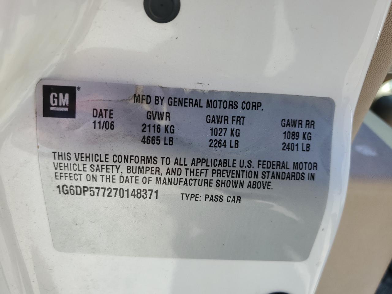 2007 Cadillac Cts Hi Feature V6 VIN: 1G6DP577270148371 Lot: 67058845