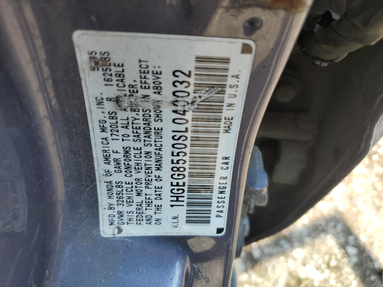 1995 Honda Civic Lx VIN: 1HGEG8550SL040032 Lot: 66284245