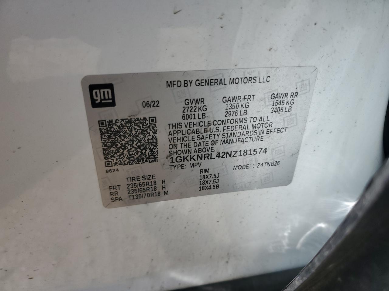 2022 GMC Acadia Sle VIN: 1GKKNRL42NZ181574 Lot: 62818535