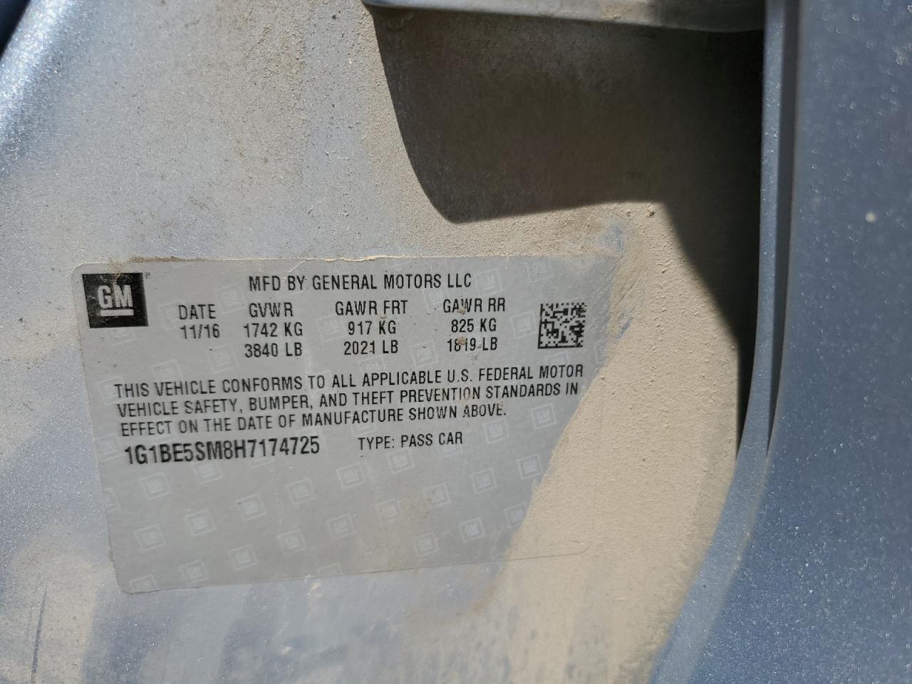 2017 Chevrolet Cruze Lt VIN: 1G1BE5SM8H7174725 Lot: 65713435