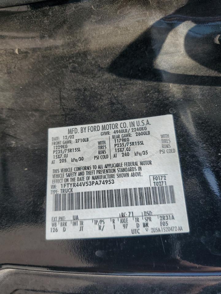 2003 Ford Ranger Super Cab VIN: 1FTYR44V53PA74953 Lot: 64507585