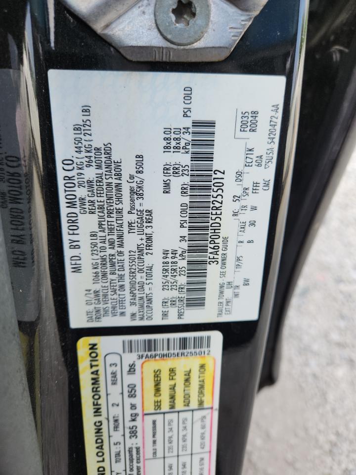 2014 Ford Fusion Se VIN: 3FA6P0HD5ER255012 Lot: 62958435