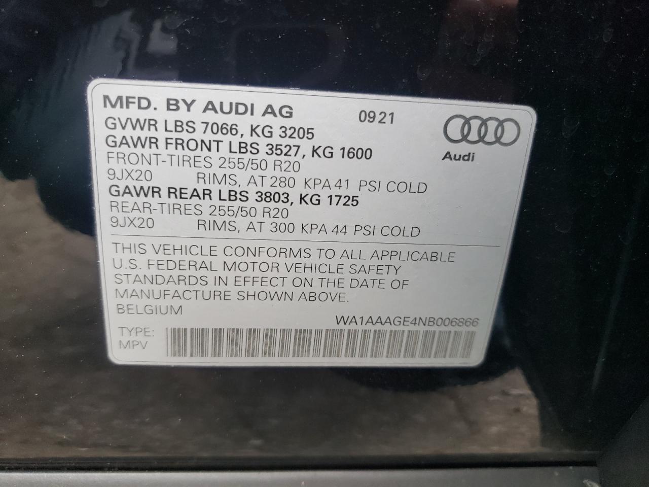 2022 Audi E-Tron Premium VIN: WA1AAAGE4NB006866 Lot: 63490615