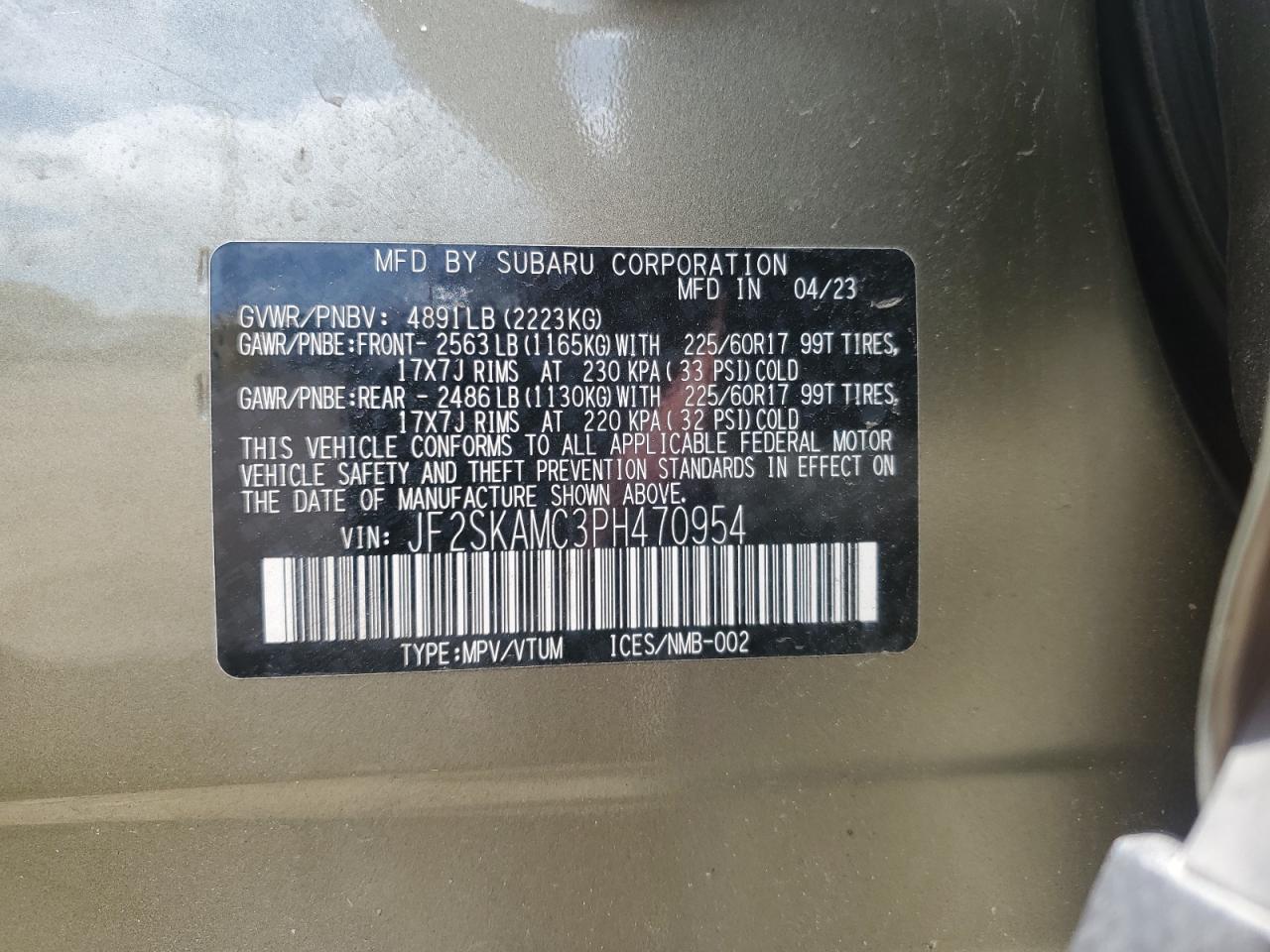 2023 Subaru Forester Wilderness VIN: JF2SKAMC3PH470954 Lot: 62532295
