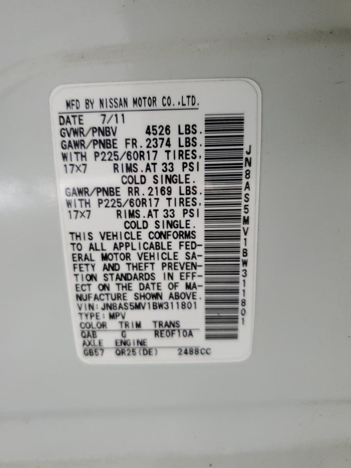 2011 Nissan Rogue S VIN: JN8AS5MV1BW311801 Lot: 64185355
