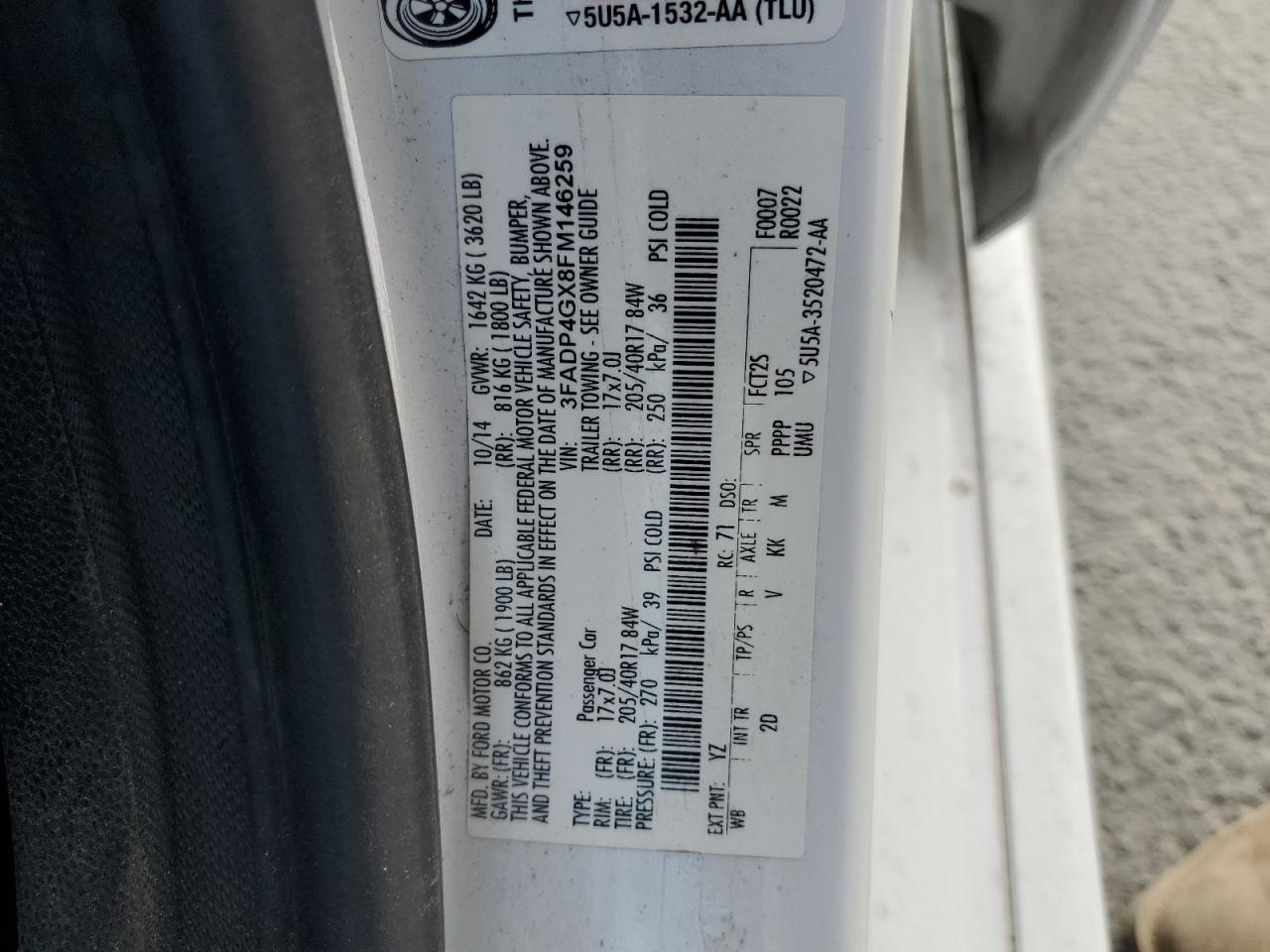 2015 Ford Fiesta St VIN: 3FADP4GX8FM146259 Lot: 64408935