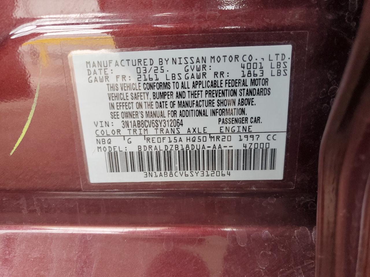 2025 Nissan Sentra Sv VIN: 3N1AB8CV6SY312064 Lot: 65278905